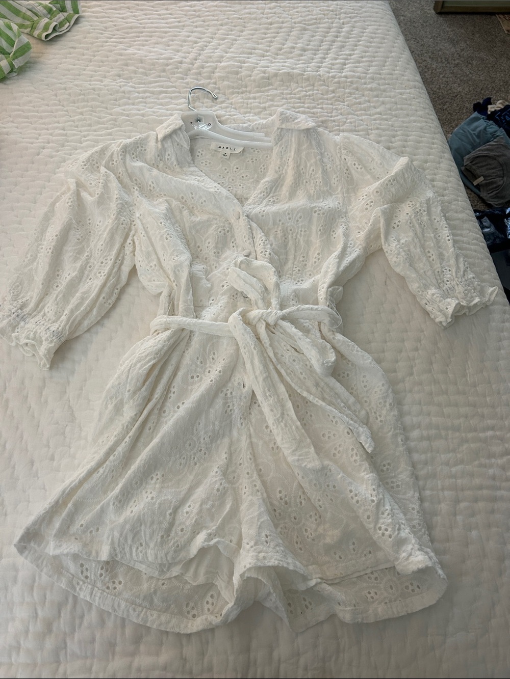 Aritzia White Eyelet Romper with Tie Waist